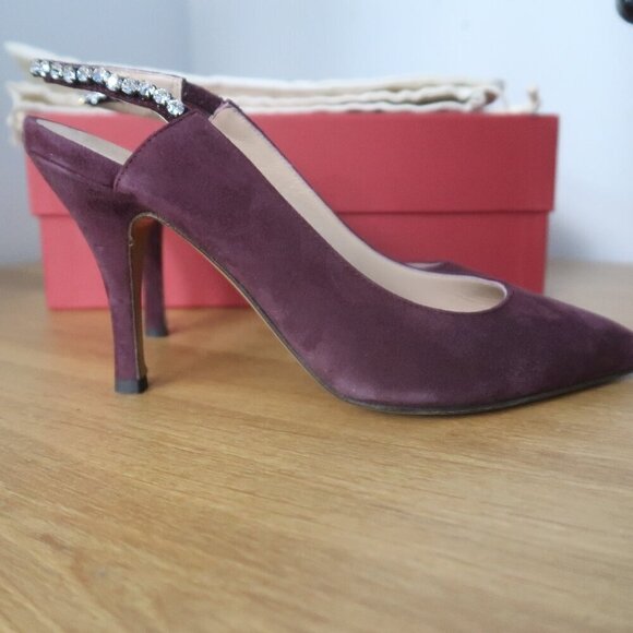 Valentino Rhinestone Slingback Heels Rubin Pointed Toe Shoes 37 / 7 - Picture 2 of 10